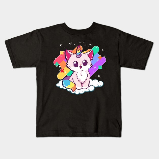 Cute Unicorn Cat Adorable Magical Rainbow Kitty Kids T-Shirt by theperfectpresents